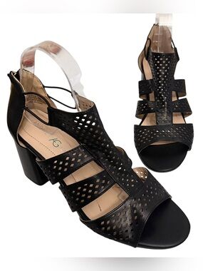 Andrew Geller Heels 9 Estee Laser-Cut Caged Black
